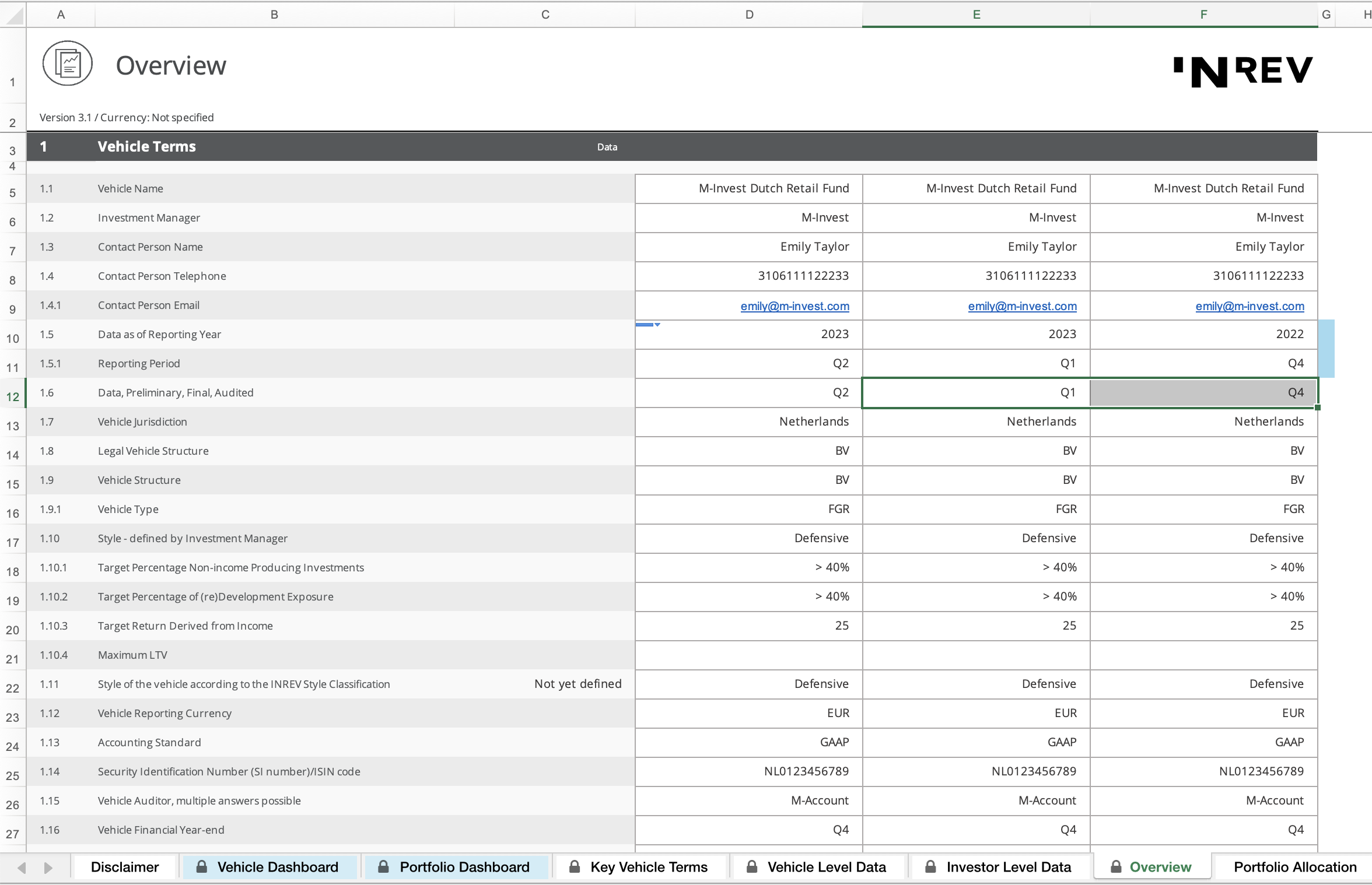 INREV SDDS Sheet Example