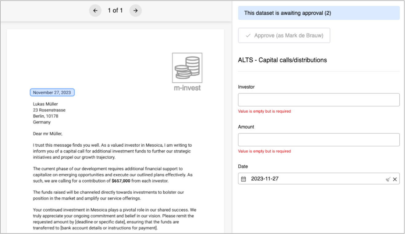 Document with active field validations