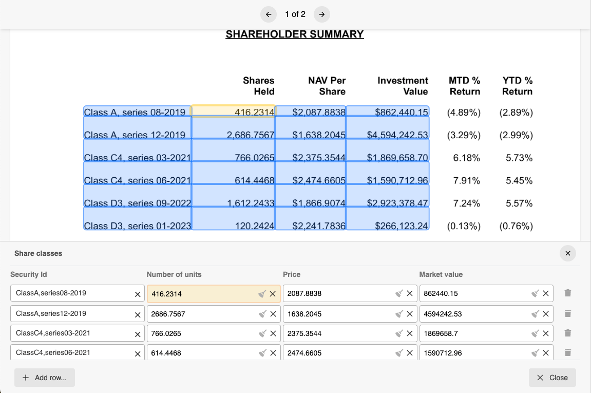 Pull tabular data spanning pages from documents